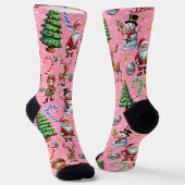 Pink Background Christmas Decorative Pattern ソックス