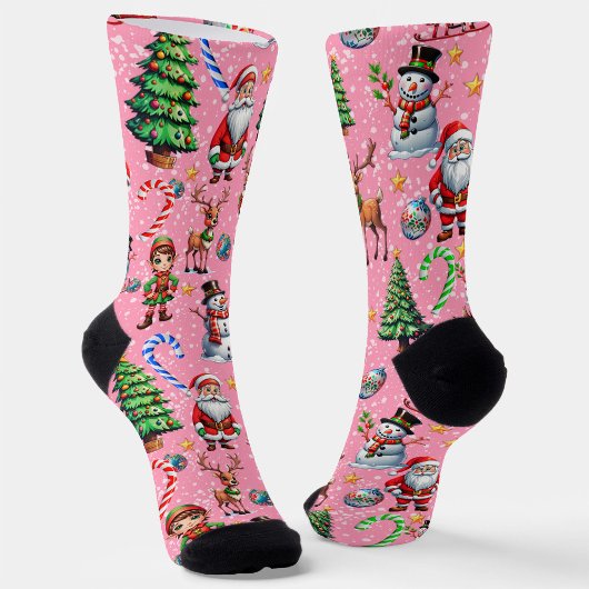 Pink Background Christmas Decorative Pattern ソックス