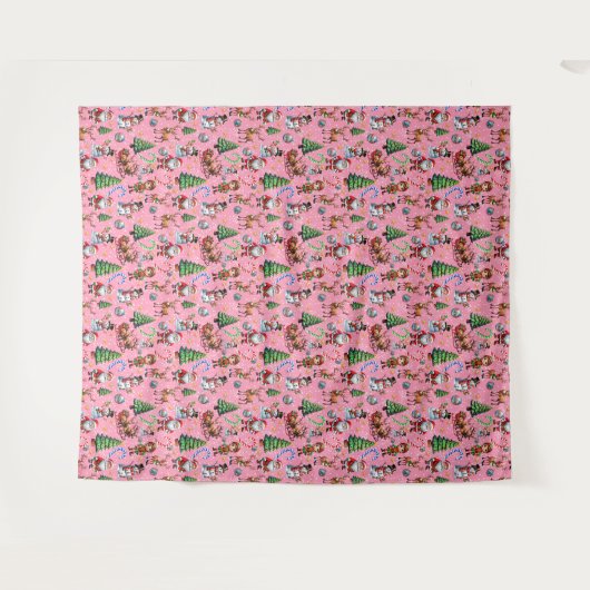 Pink Background Christmas Decorative Pattern タペストリー (正面(横))
