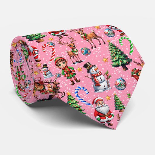 Pink Background Christmas Decorative Pattern ネクタイ (ロール)