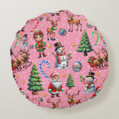 Pink Background Christmas Decorative Pattern ラウンドクッション (裏面)