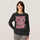 Pink Background Christmas Decorative Pattern Tシャツ (正面フル)