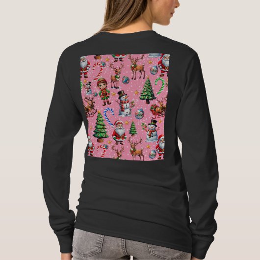Pink Background Christmas Decorative Pattern Tシャツ (裏面)