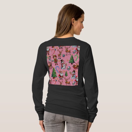 Pink Background Christmas Decorative Pattern Tシャツ (裏面フル)