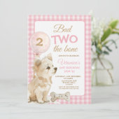 Pink Bad Two the Bone Puppy Birthday Pawty Gingham 招待状 (スタンド正面)