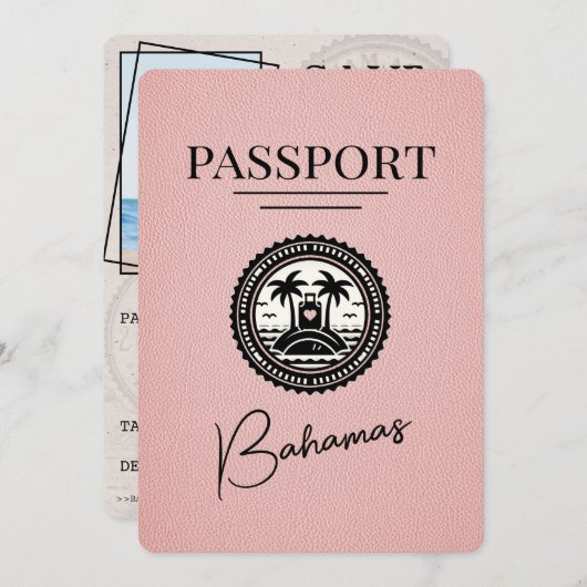 Pink Bahamas Passport日付の保存 セーブザデート (正面/裏面)