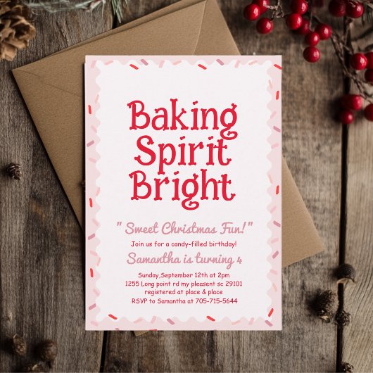 Pink Baking Spirit Bright Christmas Birthday 招待状