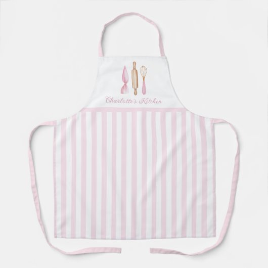 Pink Baking Utensils Girly エプロン (正面)