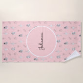 Pink Ballerina and Flowers ビーチタオル (正面)