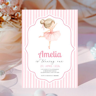 Pink Ballerina Birthday Invitation Ballet Theme 招待状