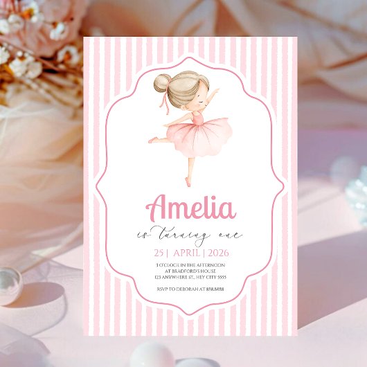 Pink Ballerina Birthday Invitation Ballet Theme 招待状
