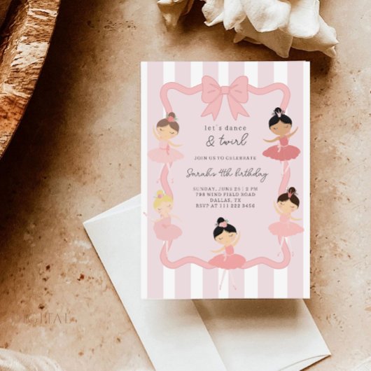 Pink Ballerina Dance & Twirl Birthday Invitation 招待状