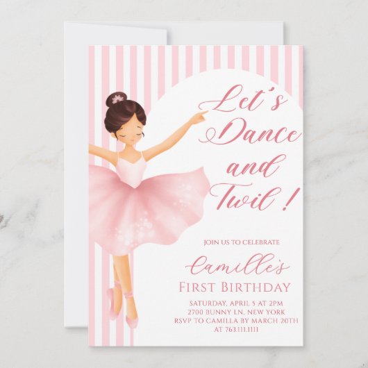 Pink Ballerina Girl birthday Party Invitation 招待状 (正面)