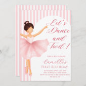 Pink Ballerina Girl birthday Party Invitation 招待状 (正面/裏面)