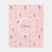 Pink Ballerina Line Art フリースブランケット (正面)