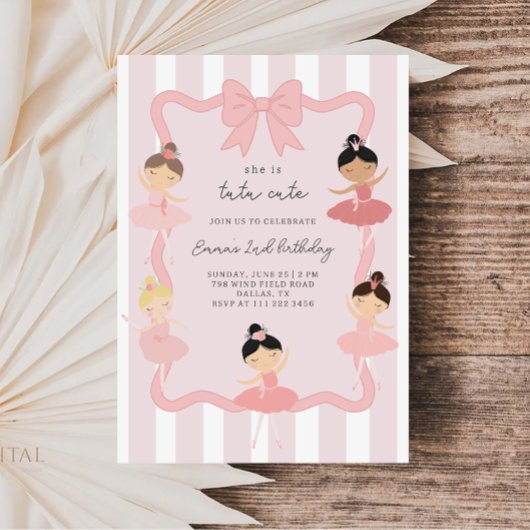 Pink Ballerina Tutu Cute Birthday Invitation 招待状
