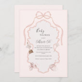 Pink Ballerina Whimsical Baby Shower  招待状 (正面/裏面)