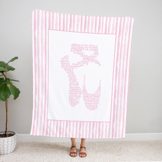 Pink Ballet Pointe Shoe Typography  フリースブランケット