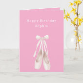 Pink Ballet Shoes Birthday カード (黄色い花)