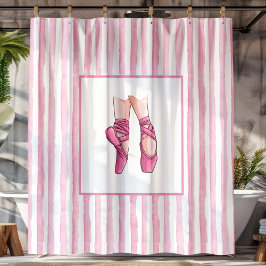 Pink Ballet Shoes with Watercolor Stripes シャワーカーテン