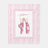 Pink Ballet Shoes with Watercolor Stripes フリースブランケット (正面)