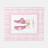 Pink Ballet Shoes with Watercolor Stripes フリースブランケット (正面(横))