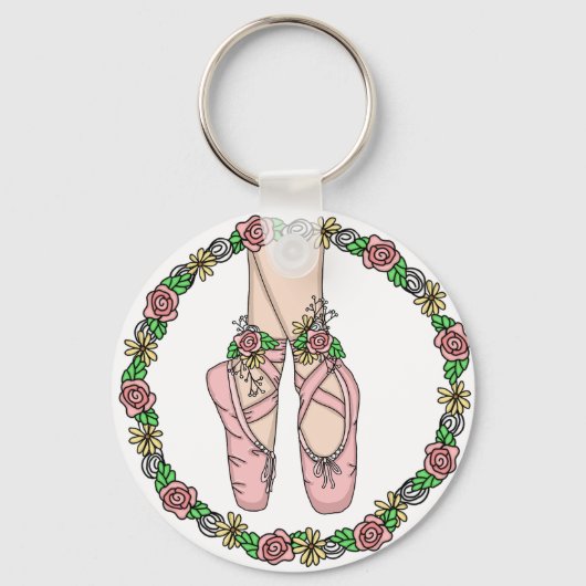 Pink Ballet Slippers Personalized Ballerina キーホルダー (正面)