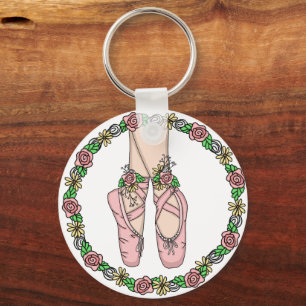 Pink Ballet Slippers Personalized Ballerina キーホルダー