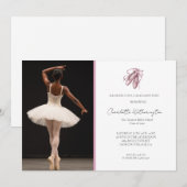 Pink Ballet Slippers Photo Graduate 招待状 (正面/裏面)