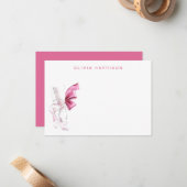 Pink Ballet Watercolor Girls Monogram ノートカード (正面/裏面インサイチュ)