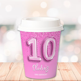 Pink Ballon Birthday girl 10th 紙コップ