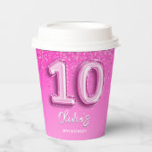 Pink Ballon Birthday girl 10th 紙コップ (正面)