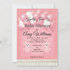Pink Balloon baby shower Invitation 招待状