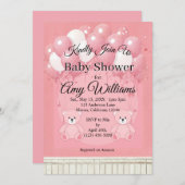 Pink Balloon baby shower Invitation 招待状 (正面/裏面)