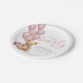 Pink Balloon Bear Baby Shower ペーパープレート (アングル)
