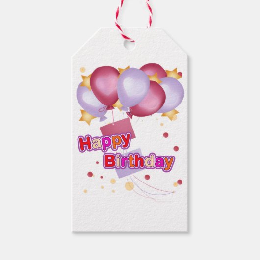 Pink Balloon Birthday Card for Girls – Cute and Jo ギフトタグ (正面)