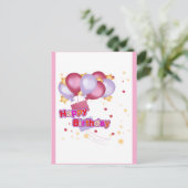 Pink Balloon Birthday Card for Girls – Cute and Jo ポストカード (スタンド正面)