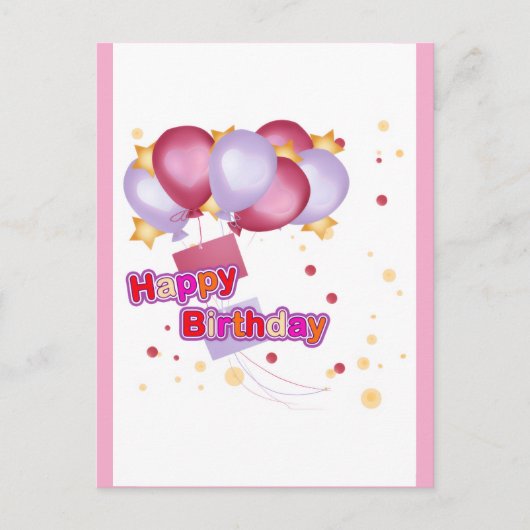 Pink Balloon Birthday Card for Girls – Cute and Jo ポストカード (正面)