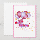 Pink Balloon Birthday Card for Girls – Cute and Jo 招待状 (正面/裏面)