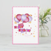 Pink Balloon Birthday Card for Girls – Cute and Jo 招待状 (スタンド正面)