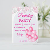 Pink Balloon Birthday Party Invitation Watercolor 招待状 (スタンド正面)