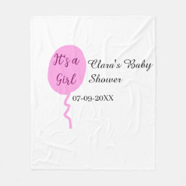 Pink balloon it's a girl baby shower add name date フリースブランケット
