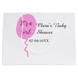 Pink balloon it's a girl baby shower add name date ラージペーパーバッグ