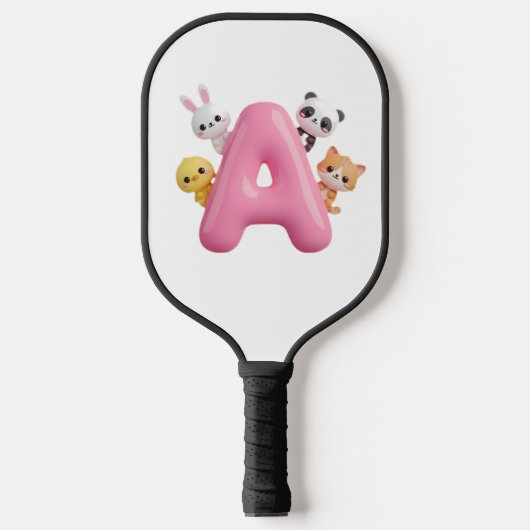 Pink Balloon Letter A Forest Animals  ピックルボールラケット (正面)