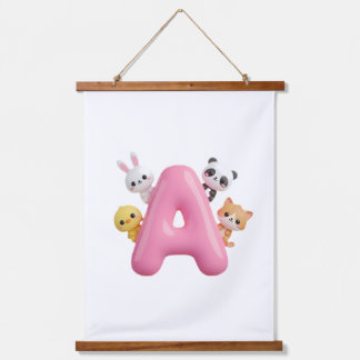 Pink Balloon Letter A Forest Animals Wall Tapestry 吊り下げ型タペストリー
