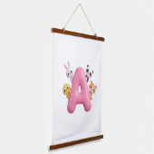 Pink Balloon Letter A Forest Animals Wall Tapestry 吊り下げ型タペストリー (傾斜あり)