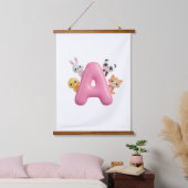 Pink Balloon Letter A Forest Animals Wall Tapestry 吊り下げ型タペストリー (寝室)