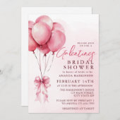 Pink Balloon Watercolor Galentines Bridal Shower 招待状 (正面/裏面)