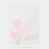Pink Balloons Girl Baby Shower アクリルサイン (正面)