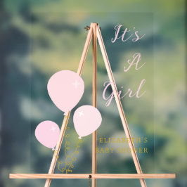 Pink Balloons Girl Baby Shower アクリルサイン